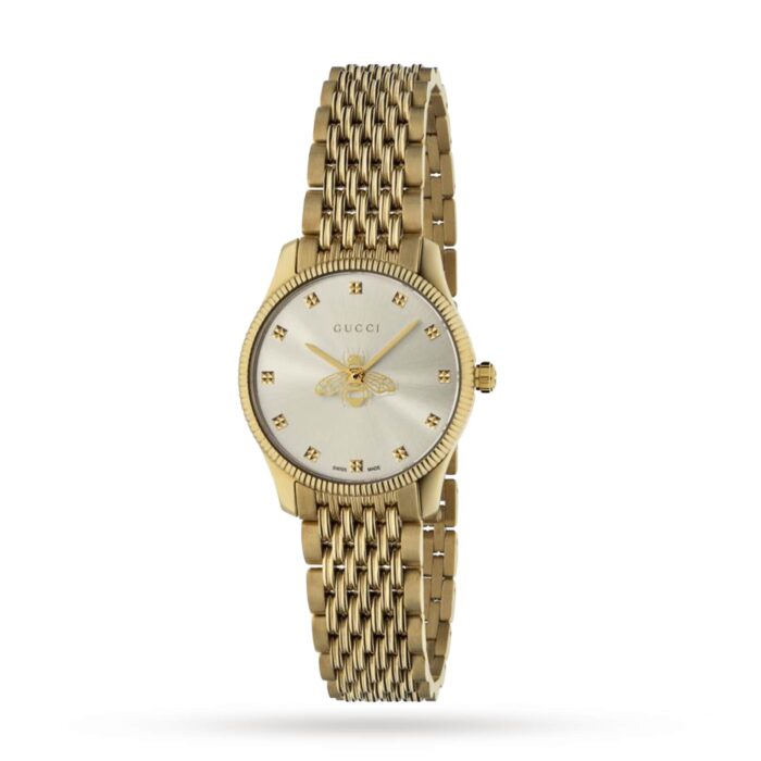 Gucci G-Timeless Silver Dial Gold PVD Bracelet Watch