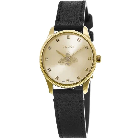 Gucci G-Timeless Black Dial Black Leather Strap Watch