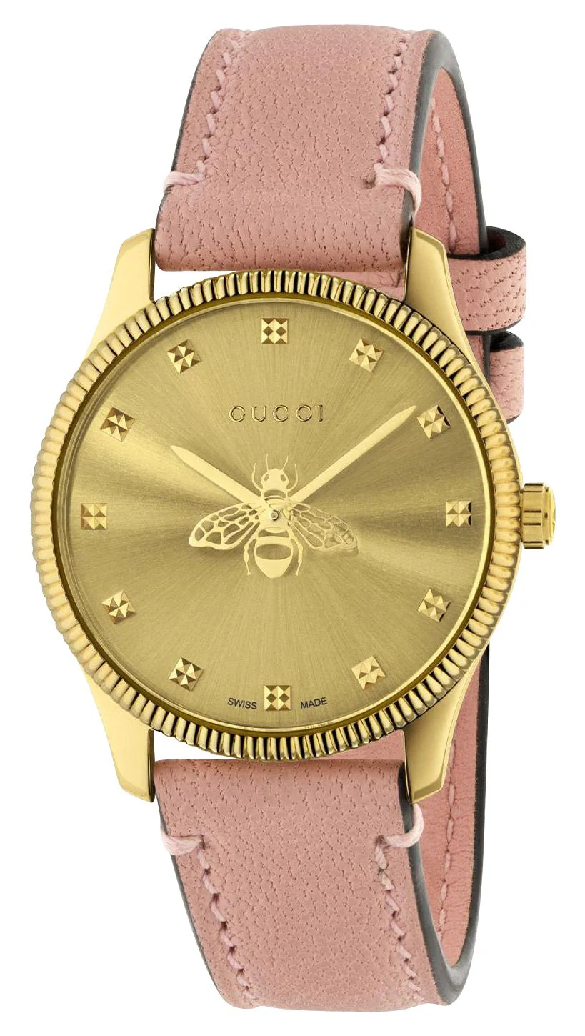 Gucci G-Timeless Gold-Tone Dial Pink Leather Strap Watch
